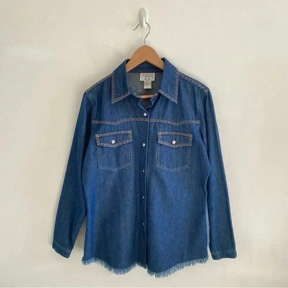 CERVELLE Jean Shirt Western‎  Blue Sz M